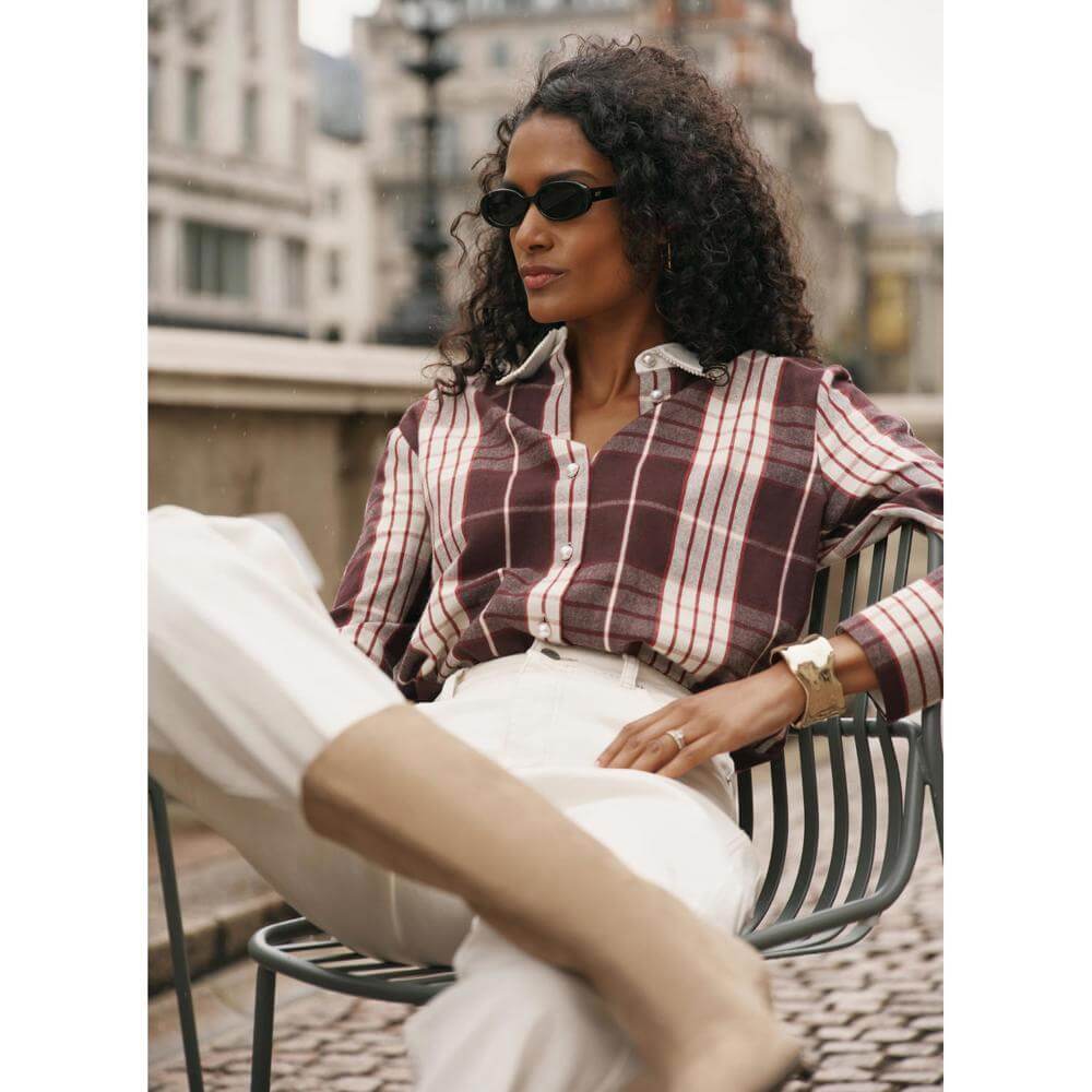 Mint Velvet Burgundy Checked Cotton Shirt